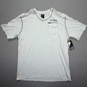 Point Zero T-Shirt Mens XXL NWT White Contrast Stitch Military Utility Pocket